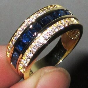 Gold Cubic Zirconia Band, Blue Cubic Zirconia Band, Men’s Wedding Band